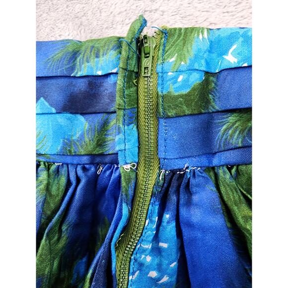 Vintage 40s VIP Fabrics Floral Pleated Maxi Skirt Size S Blue Green Metal Zip - Picture 5 of 7